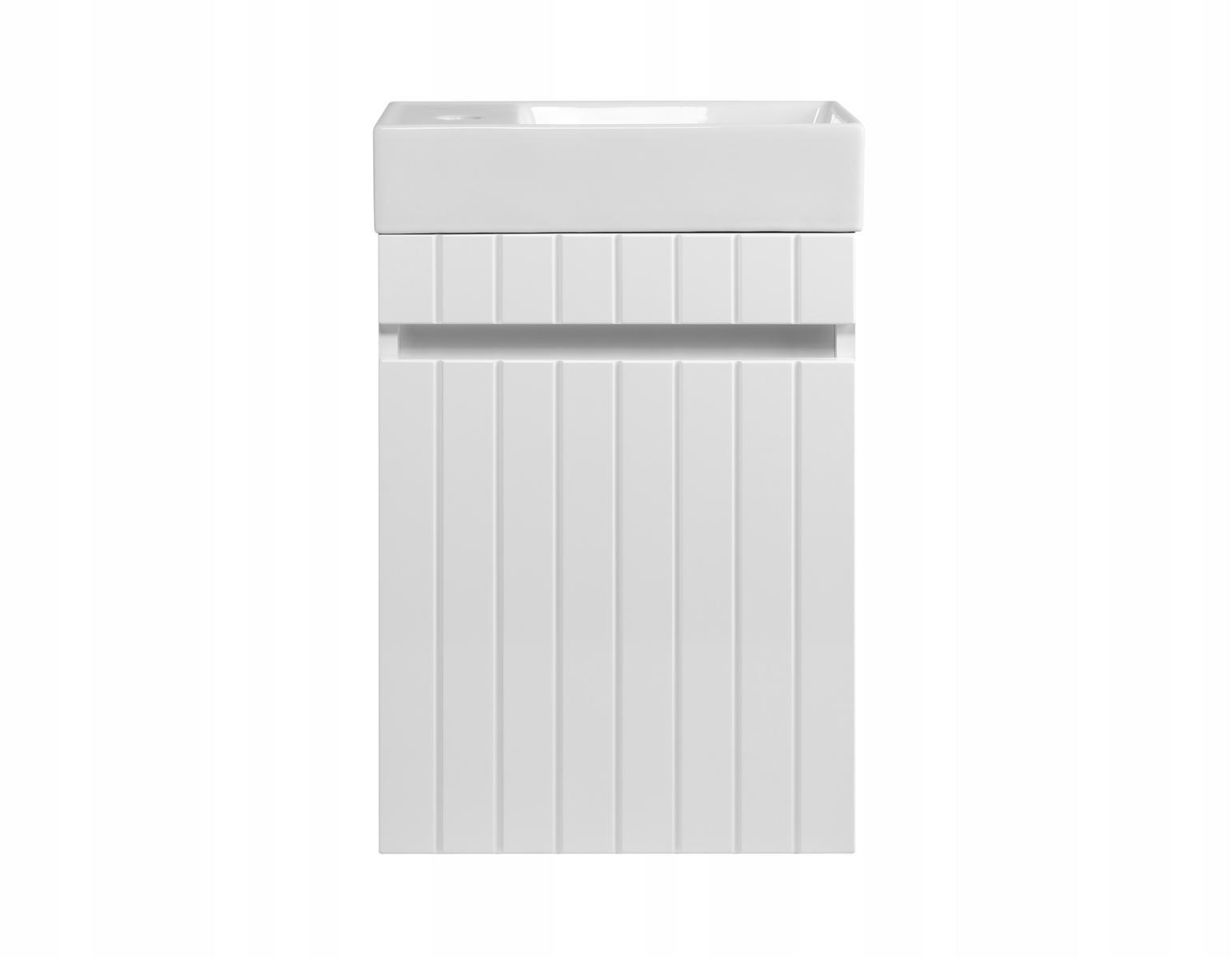 Szafka łazienkowa z Umywalką 40 cm Wisząca biała FREZOWANY Front MDF do łazienki  8 Full Screen
