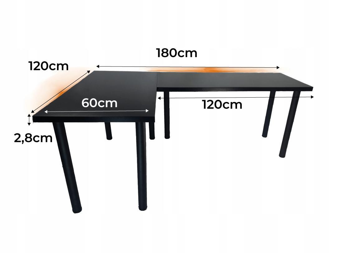 Biurko gamingowe 180x75x60cm czarne narożne stół do pokoju gracza 2 Full Screen