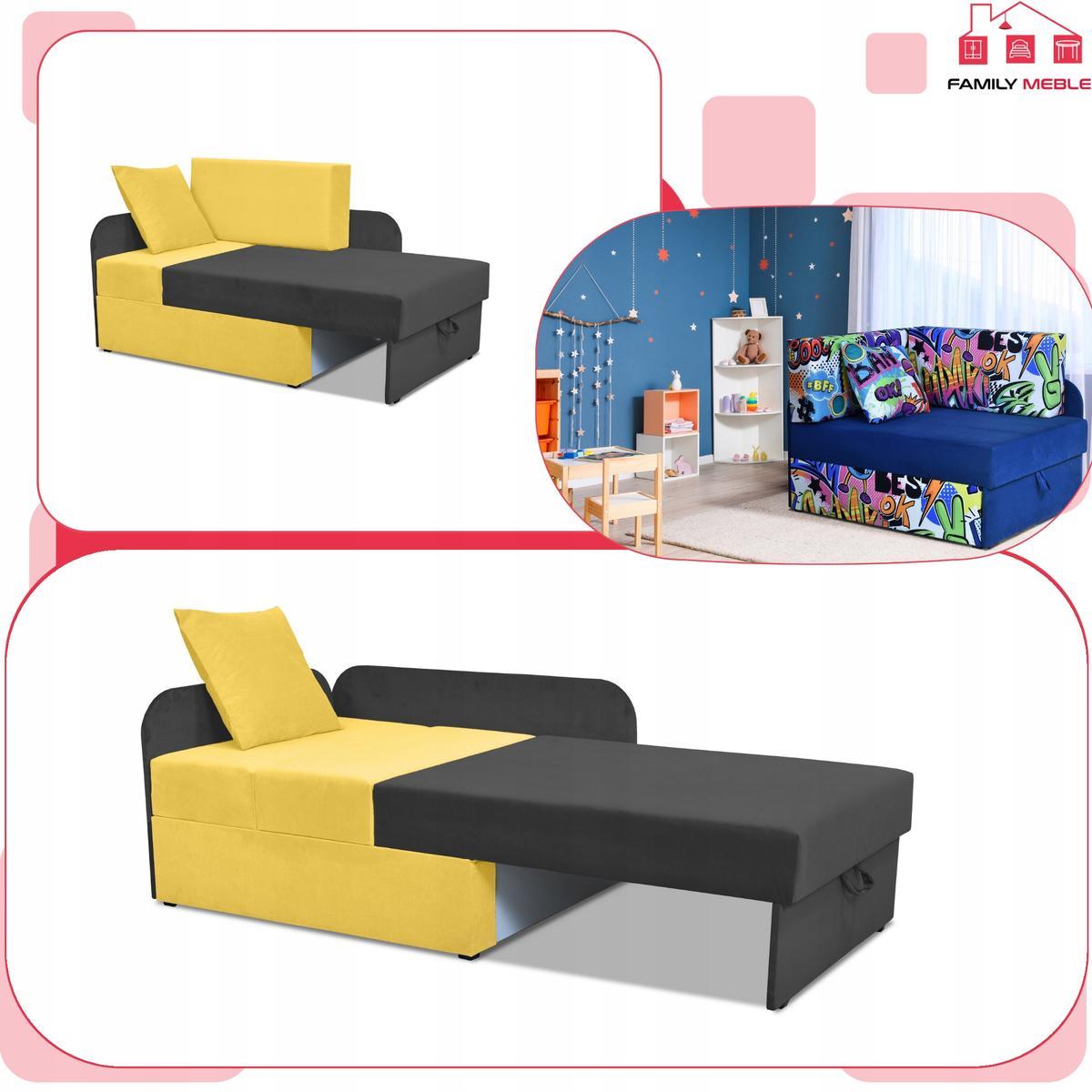 Narożnik DENIS Duo 80 x 200 cm czarny żółte poduszki rozkładany dla dziecka  5 Full Screen