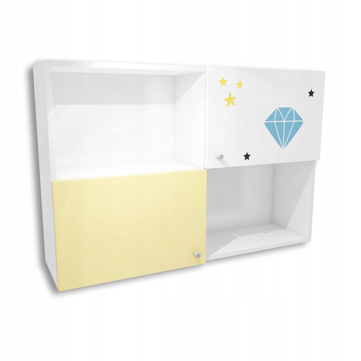 Zestaw 4 szt mebli DIAMOND biało żółte szafa, biurko, 2 szafki wiszące z jednorożcem dla dziecka  3 Full Screen