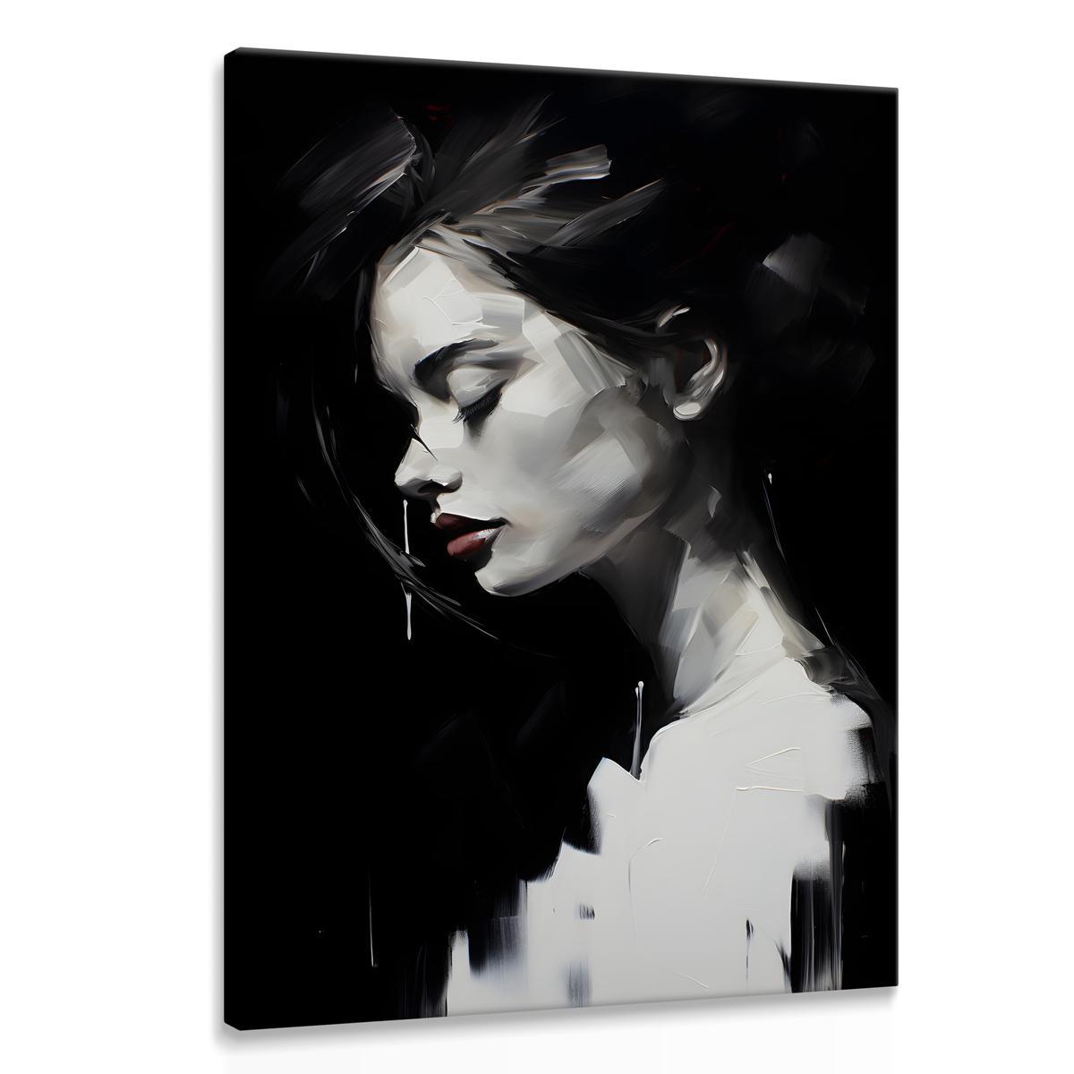 Obraz Canvas Czarno-Biały Kobiecy PORTRET Abstrakcja Czerwone Usta 80x120cm 0 Full Screen