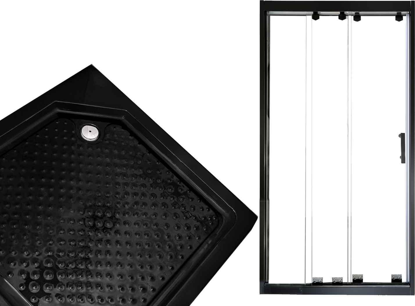 Szklane drzwi prysznicowe do wnęki LOFT 90cm czarne lewe z brodzikiem 0 Full Screen