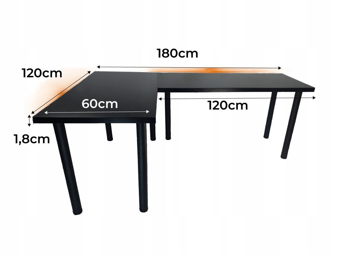 Biurko gamingowe 180x75x60 cm czarne narożne stół stabilne do pokoju gracza 3 Full Screen