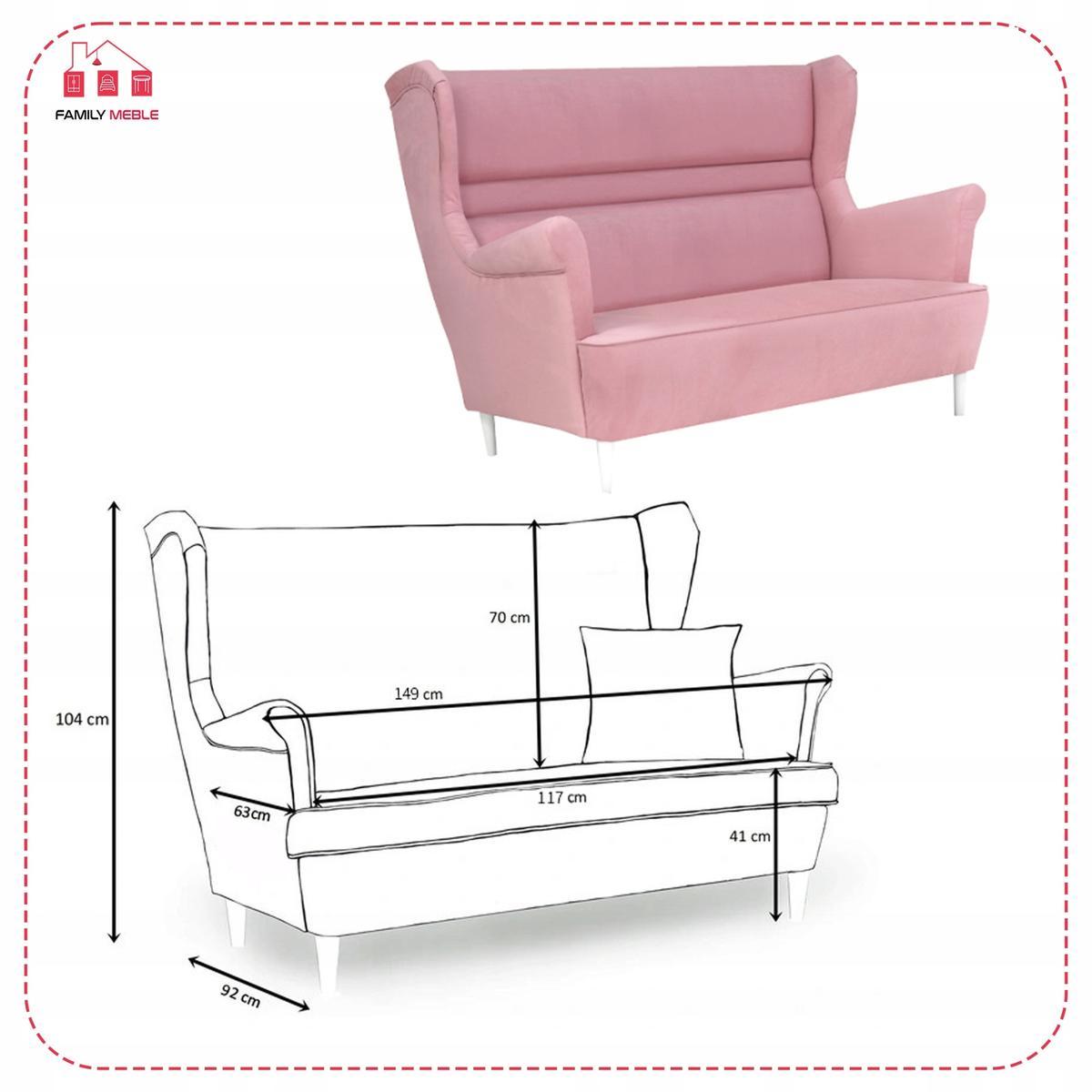 Zestaw wypoczynkowy ZOJA sofa + 2 fotele pudrowy róż do salonu  4 Full Screen