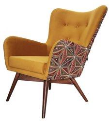 Fotel skandynawski GRANDE 80x93x80 cm żółty we wzory malawi do salonu