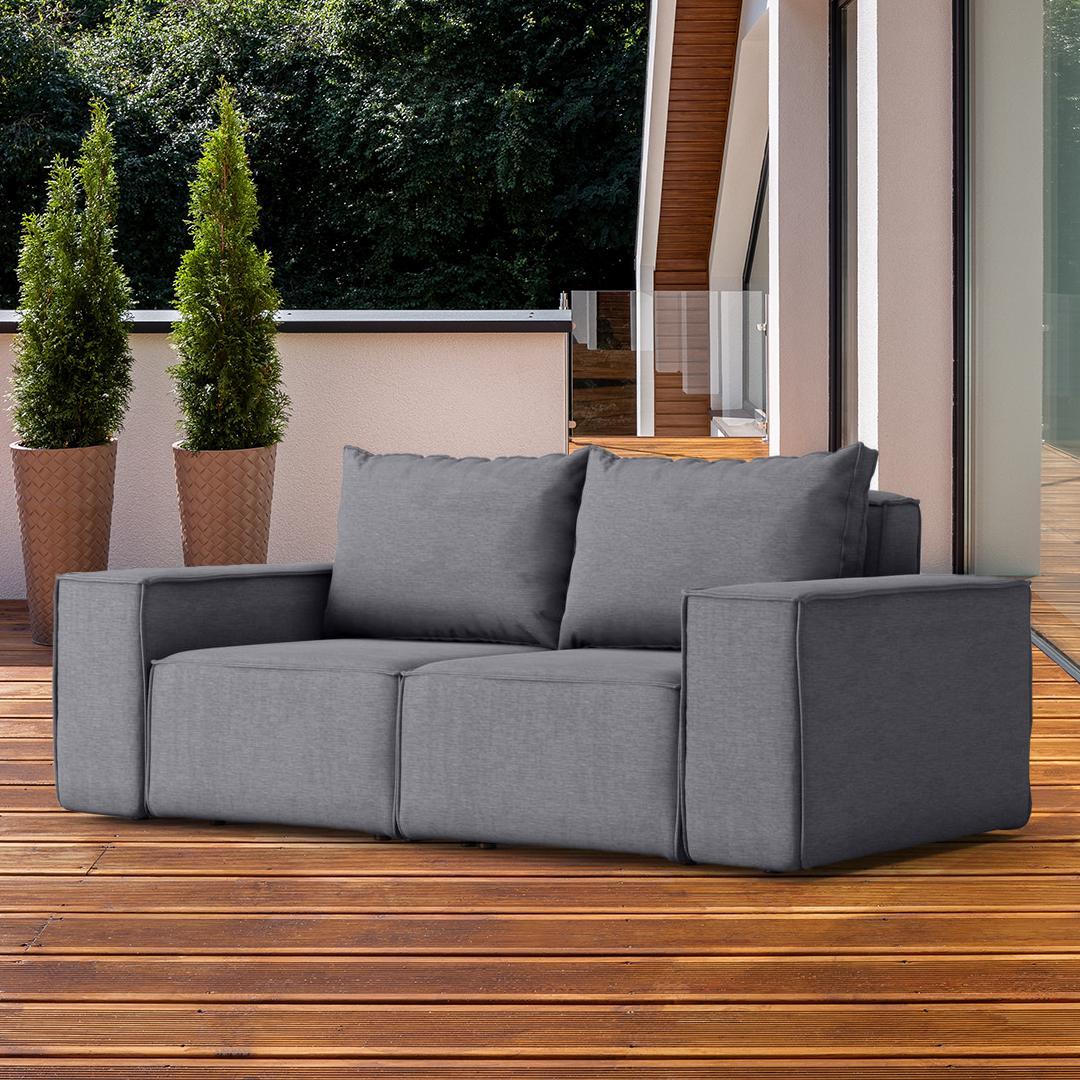 Sofa ogrodowa SONNE 180x73x88 cm dwuosobowa wodoodporna UV + 2 poduszki na taras do ogrodu ciemnoszara 1 Full Screen