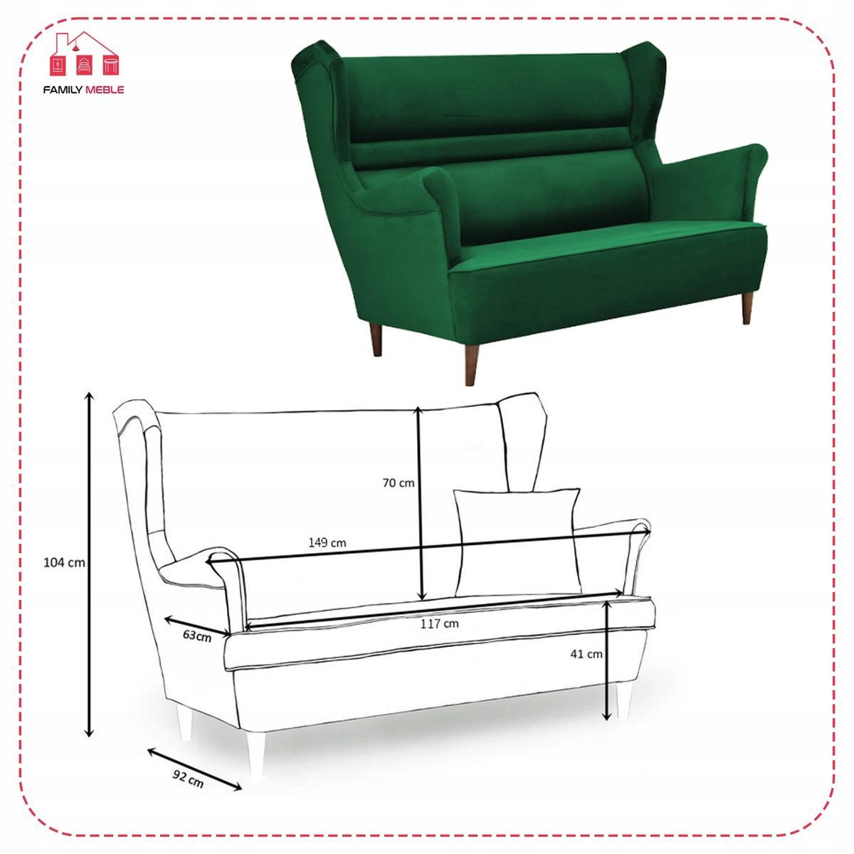 Zestaw wypoczynkowy ZOJA sofa + 2 fotele zielone do salonu  4 Full Screen