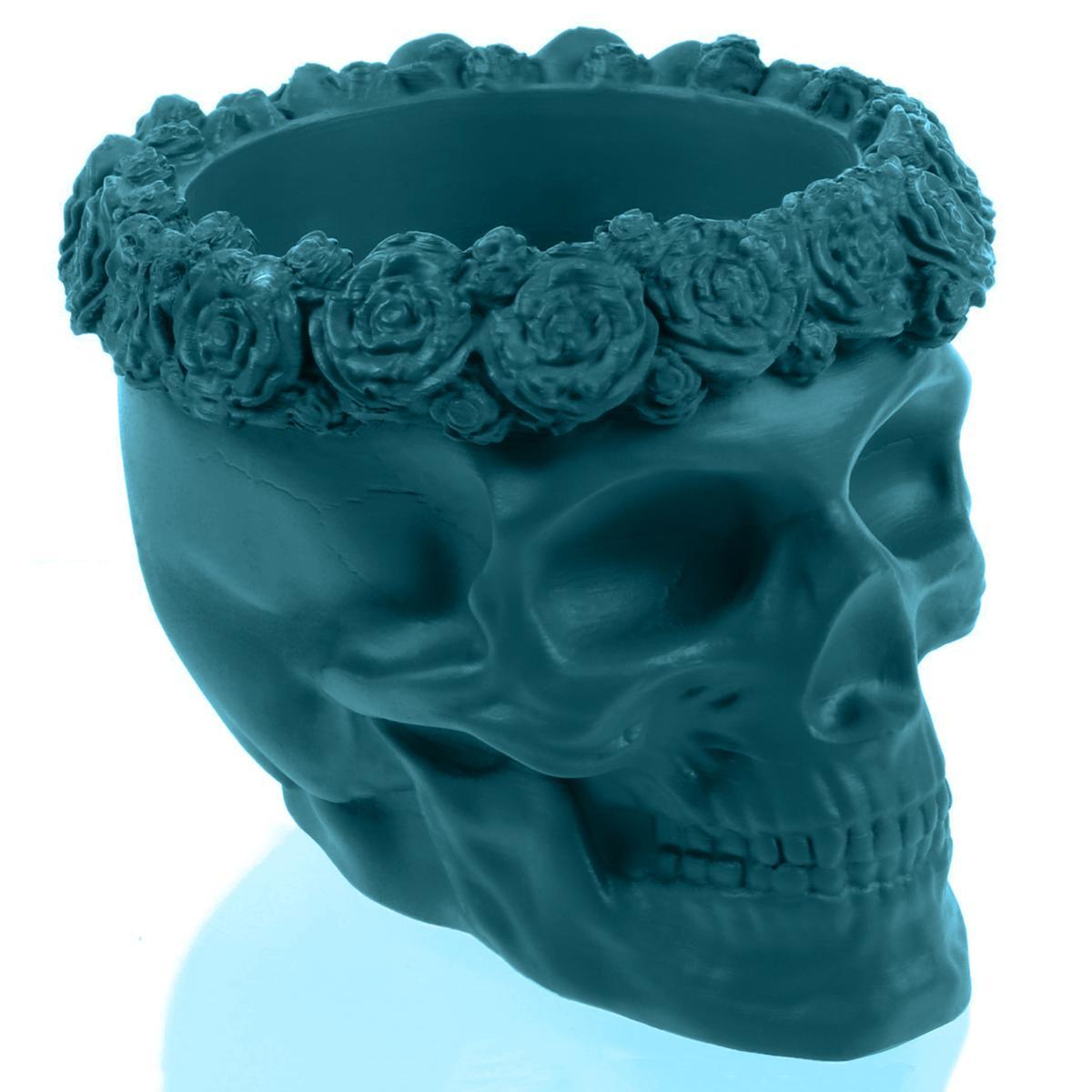 Donica Skull Flowers Dark Turquoise Poli  9 cm 2 Full Screen