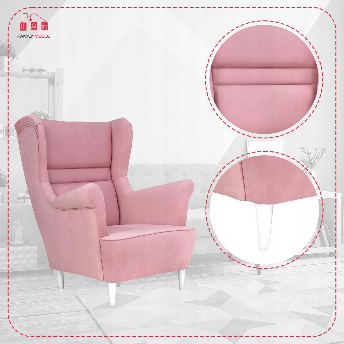 Zestaw wypoczynkowy ZOJA sofa + 2 fotele pudrowy róż do salonu  3 Full Screen