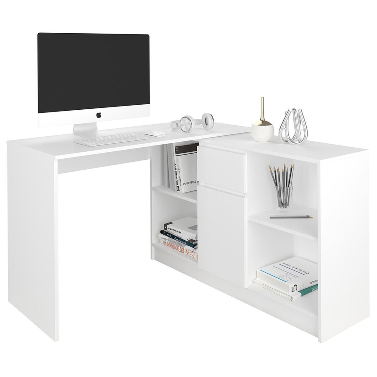 Biurko narożne MODERN 130 cm białe z szafką i półkami do biura  0 Full Screen