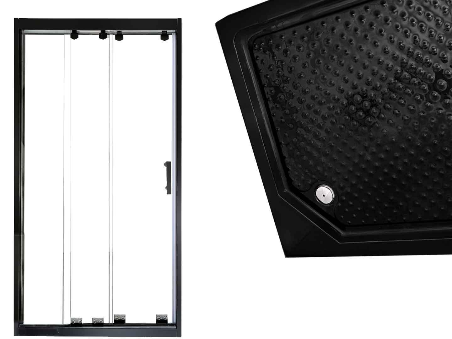 Szklane drzwi prysznicowe do wnęki LOFT 90cm czarne lewe z brodzikiem slim 0 Full Screen
