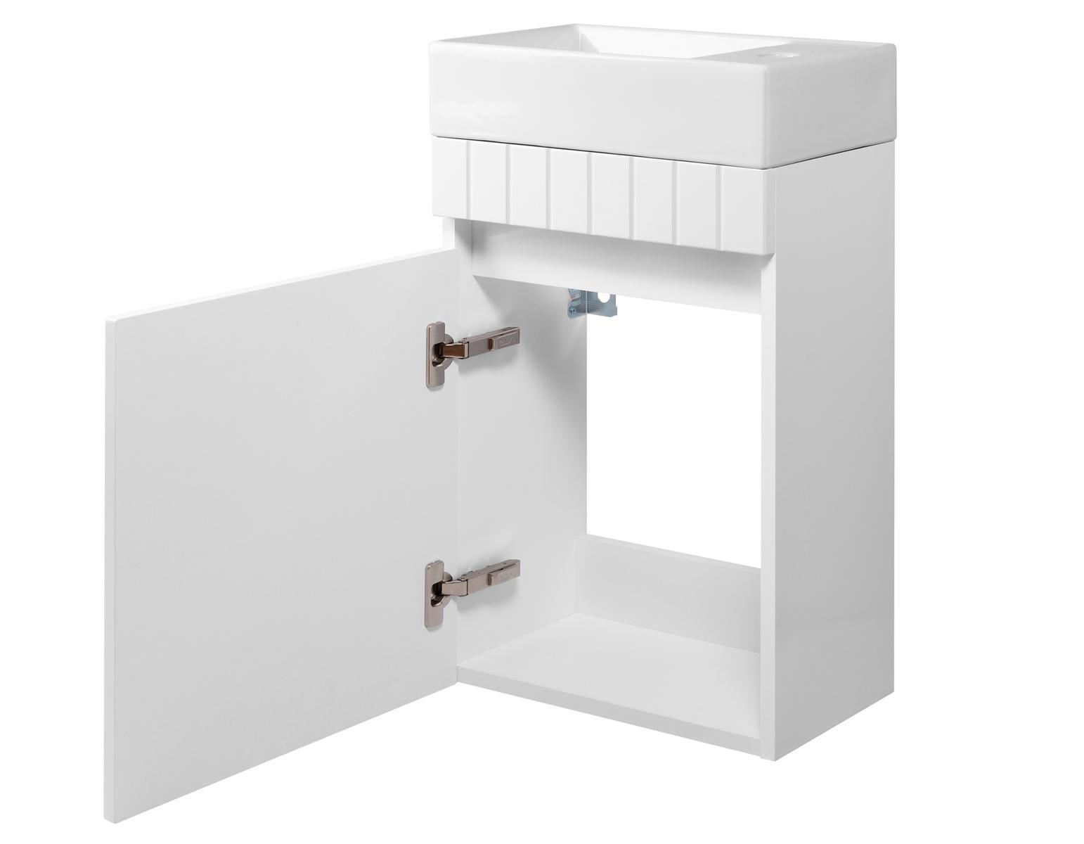Szafka łazienkowa z Umywalką 40 cm Wisząca biała FREZOWANY Front MDF do łazienki  1 Full Screen
