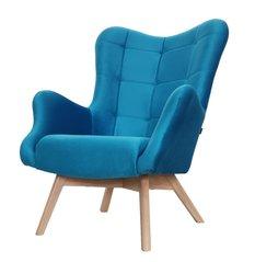 Fotel skandynawski ETERNO 77x102x87 cm niebieski z naturalnymi nogami do salonu 