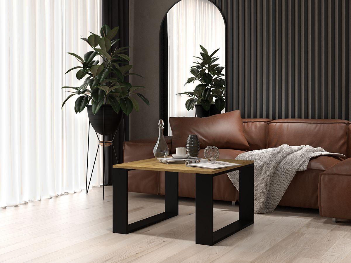 Stolik kawowy ława loft modern mini 67x67x40 cm nowoczesna czarna dąb artisan do salonu  1 Full Screen
