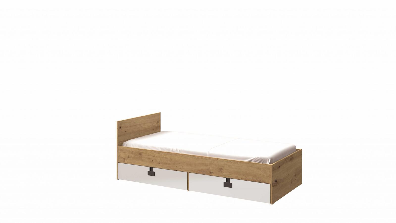 Łóżko młodzieżowe INDEX 90x200 cm z materacem i szufladami zagłówkiem biały/dąb 0 Full Screen
