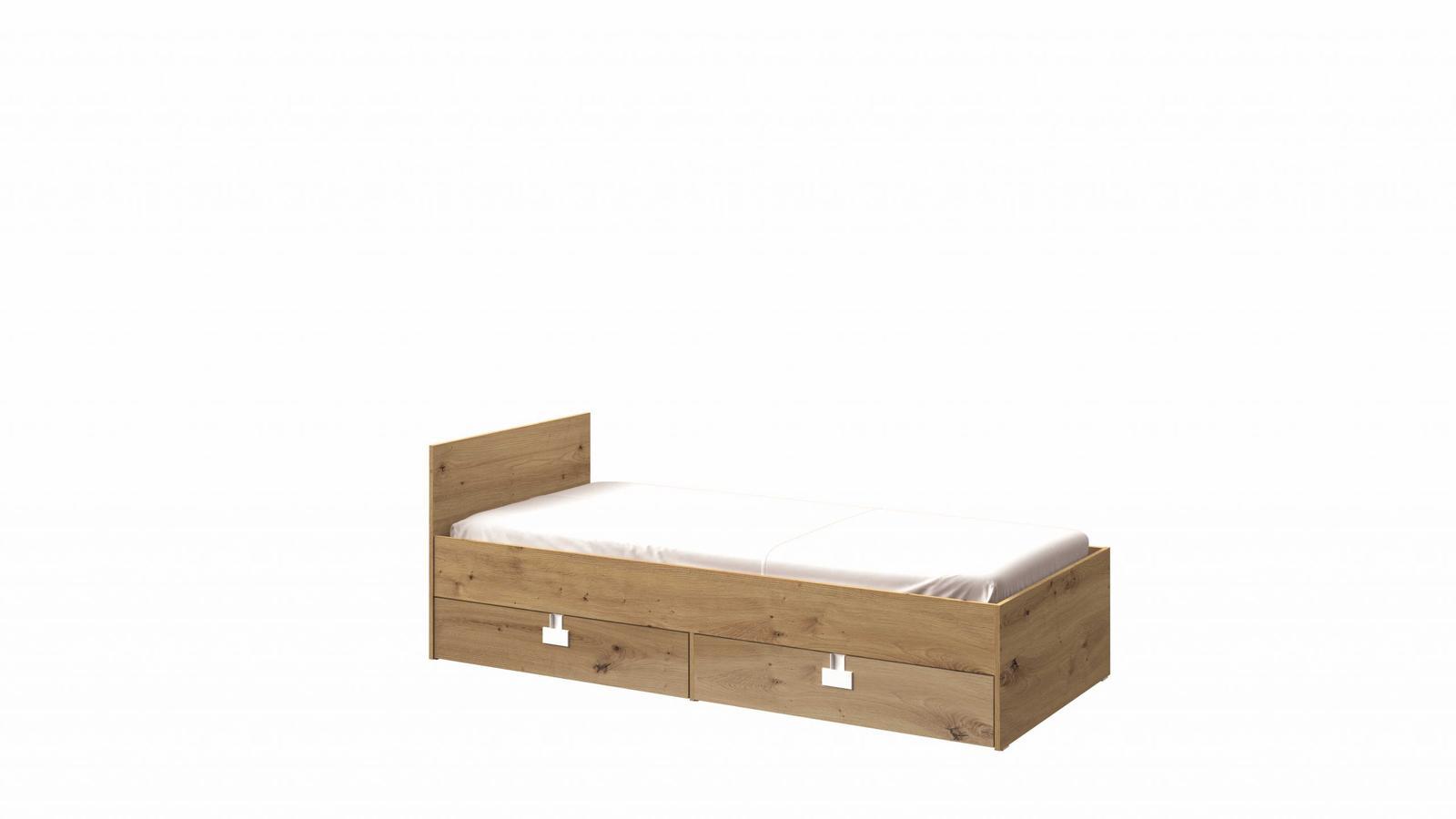 Łóżko młodzieżowe INDEX 90x200 cm z materacem i szufladami zagłówkiem szary/dąb do pokoju dziecięcego 0 Full Screen
