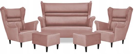 Zestaw wypoczynkowy ZOJA sofa + 2 fotele + 2 podnóżki pudrowy róż do salonu  0 Full Screen