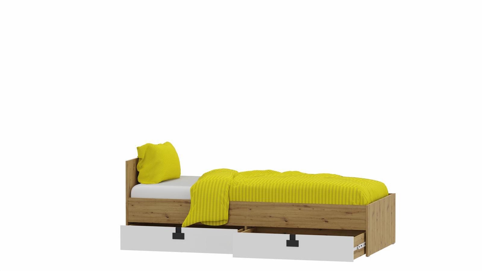 Łóżko młodzieżowe INDEX 90x200 cm z materacem i szufladami zagłówkiem biały/dąb 1 Full Screen