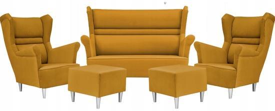 Zestaw wypoczynkowy ZOJA sofa + 2 fotele + 2 podnóżki miodowy żółty do salonu  0 Full Screen
