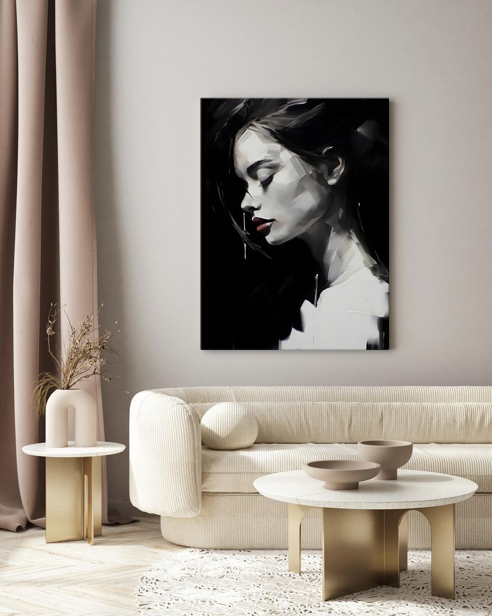 Obraz Canvas Czarno-Biały Kobiecy PORTRET Abstrakcja Czerwone Usta 80x120cm 4 Full Screen