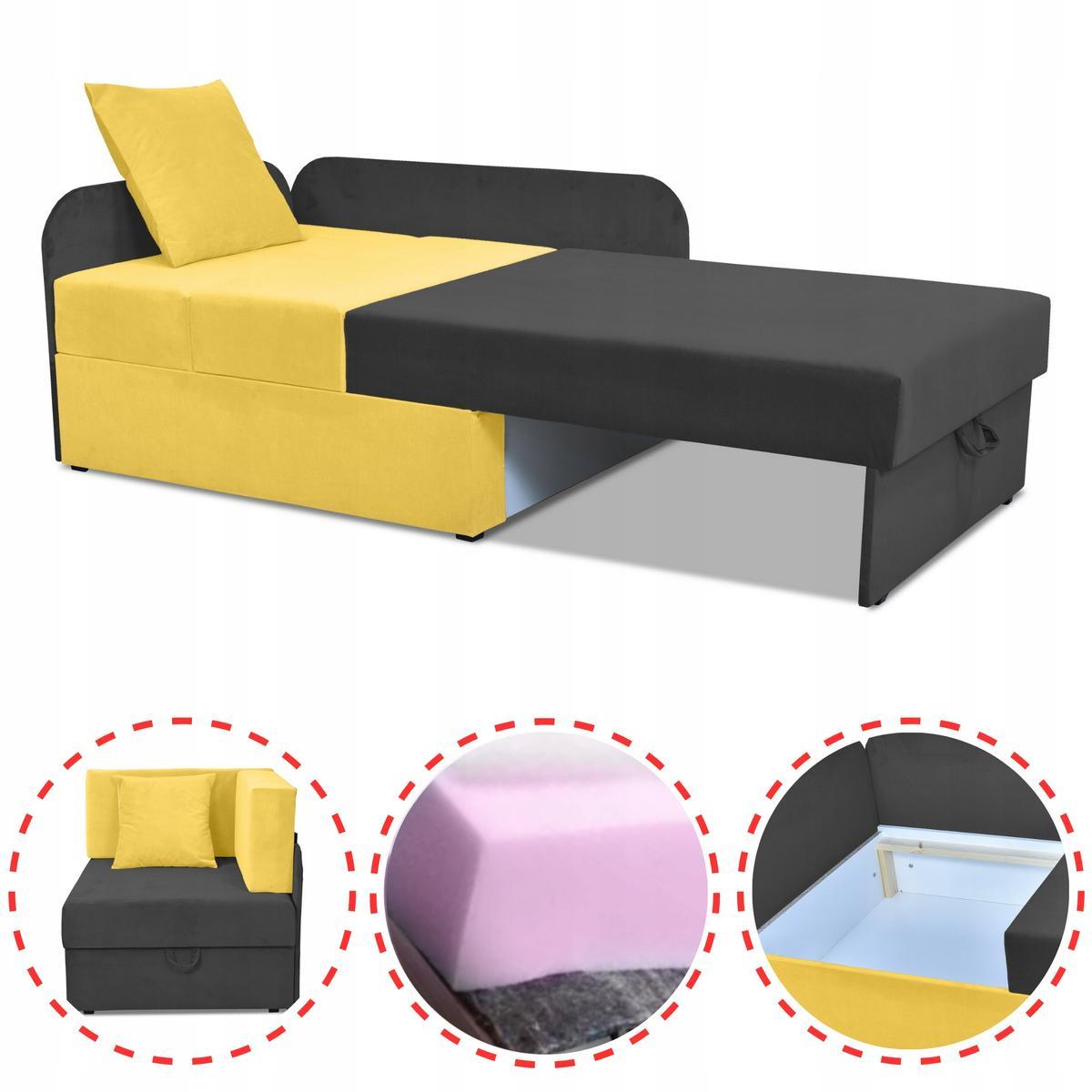 Narożnik DENIS Duo 80 x 200 cm czarny żółte poduszki rozkładany dla dziecka  1 Full Screen