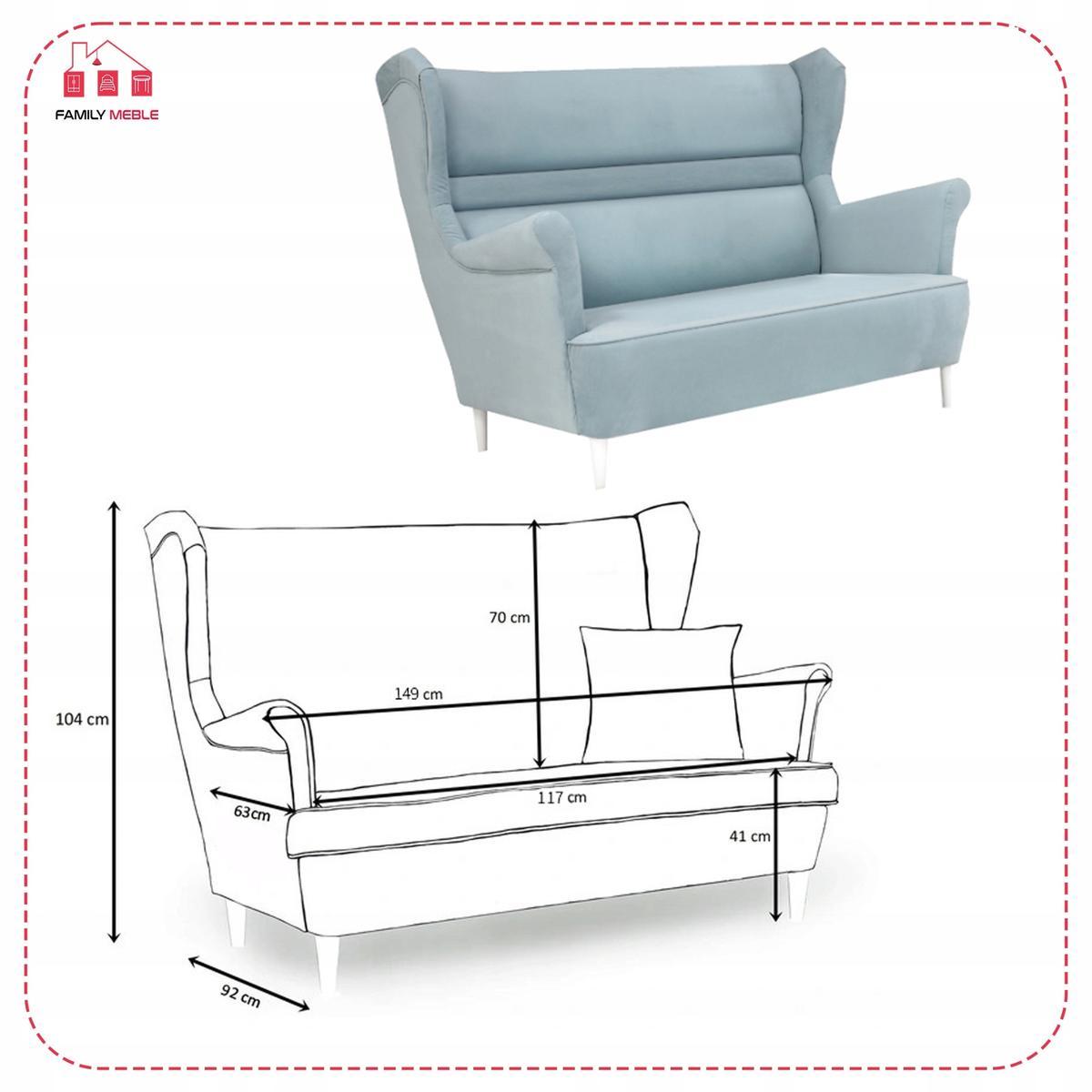 Zestaw wypoczynkowy ZOJA sofa + 2 fotele błękitne do salonu 4 Full Screen