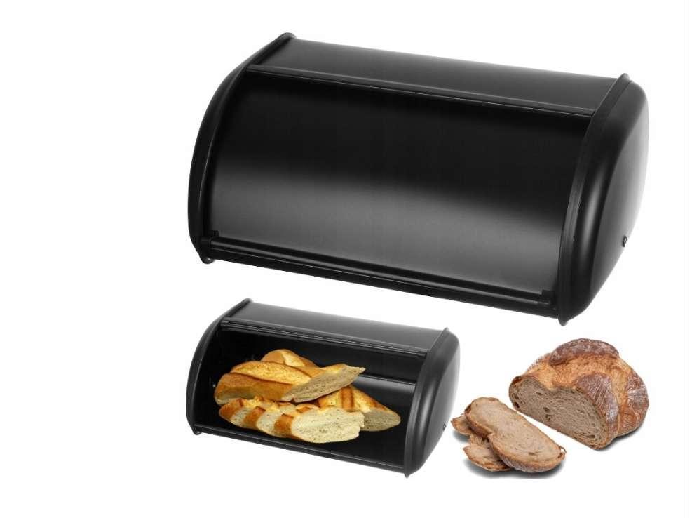 Zestaw chlebak metalowy + 3 pojemniki + nóż czarne z drewnianą pokrywką do kuchni  3 Full Screen