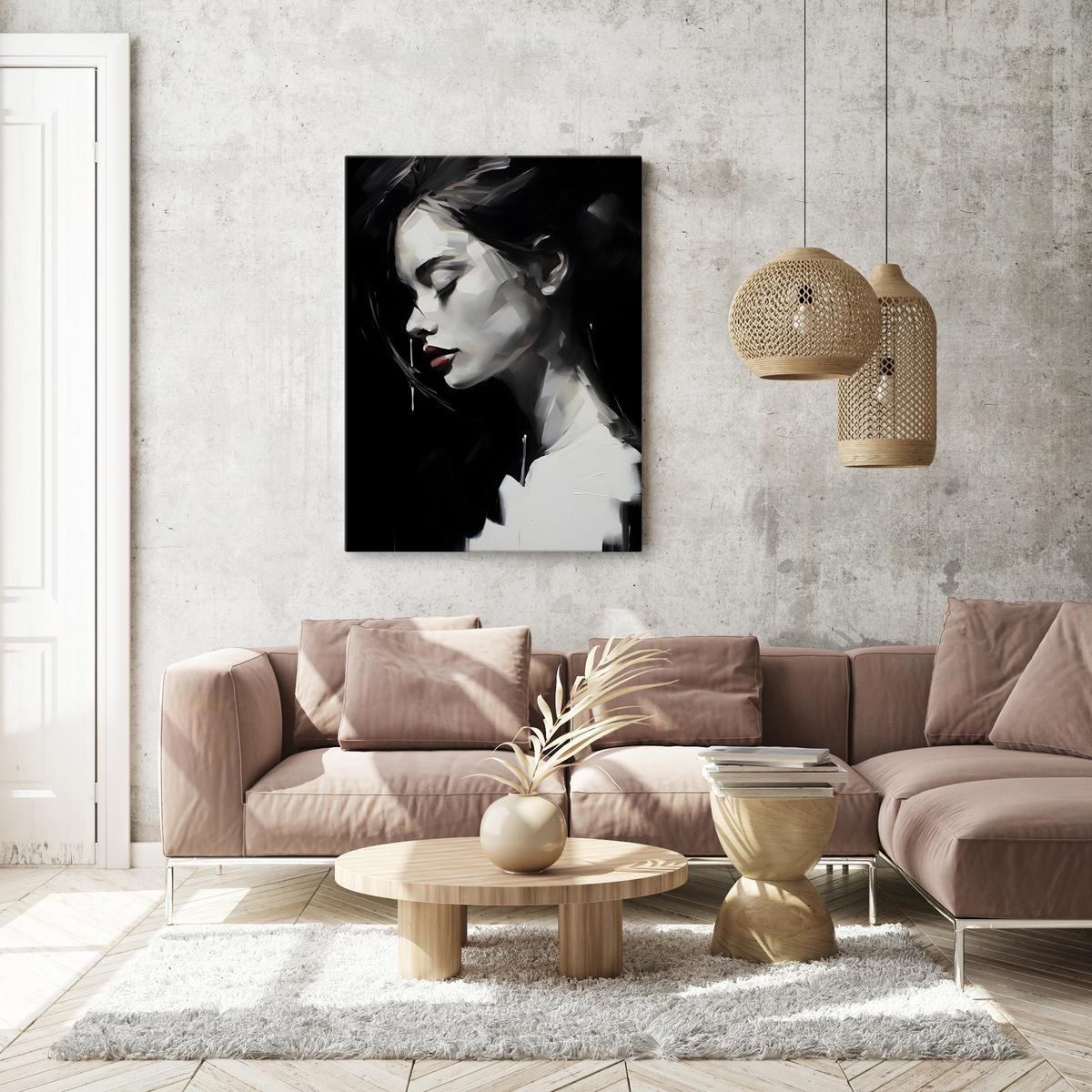 Obraz Canvas Czarno-Biały Kobiecy PORTRET Abstrakcja Czerwone Usta 80x120cm 5 Full Screen