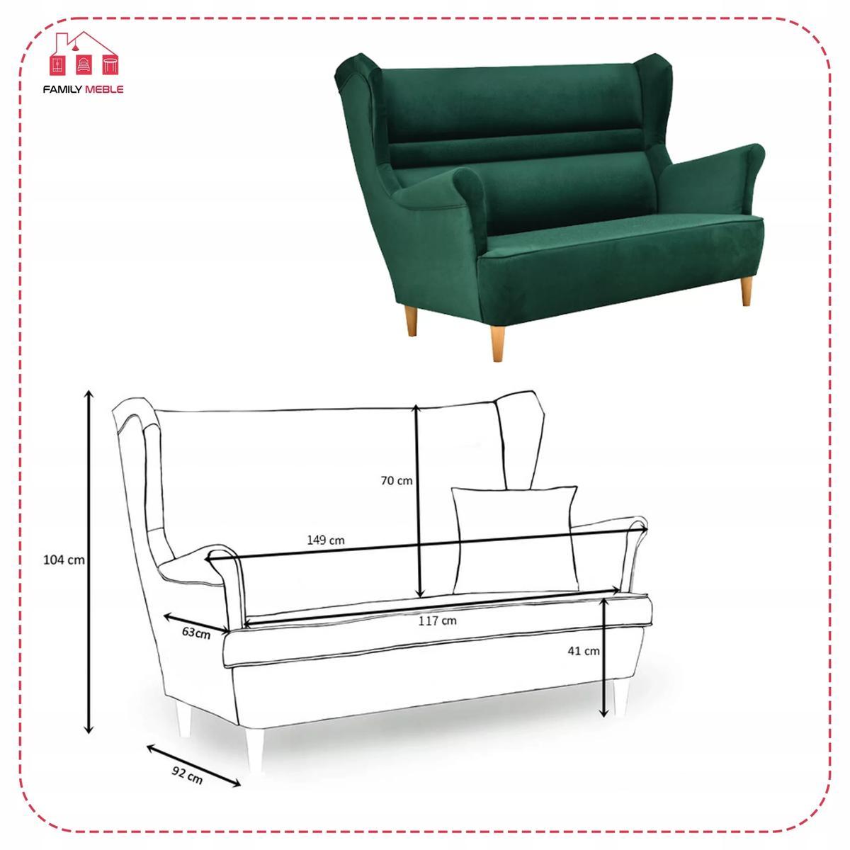 Zestaw wypoczynkowy ZOJA sofa + 2 fotele butelkowa zieleń do salonu  4 Full Screen
