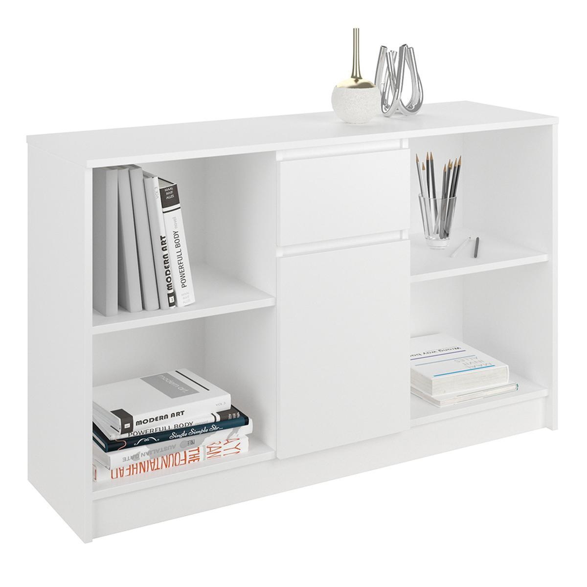 Biurko narożne MODERN 130 cm białe z szafką i półkami do biura  2 Full Screen