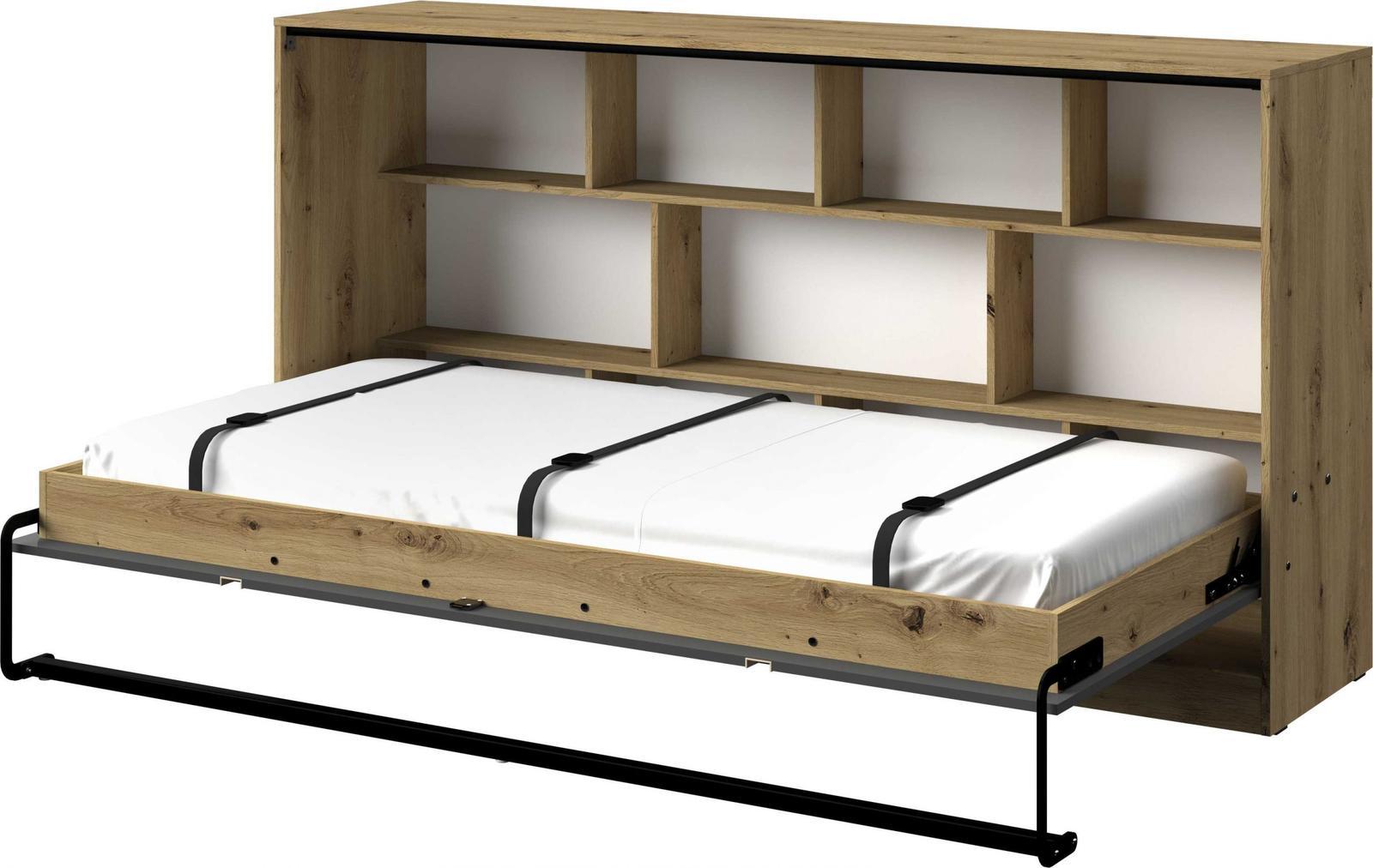 Łóżko składane do szafy INDEX 90x200 do montażu poziomego na ścianie z materacem szary/dąb do sypialni 1 Full Screen