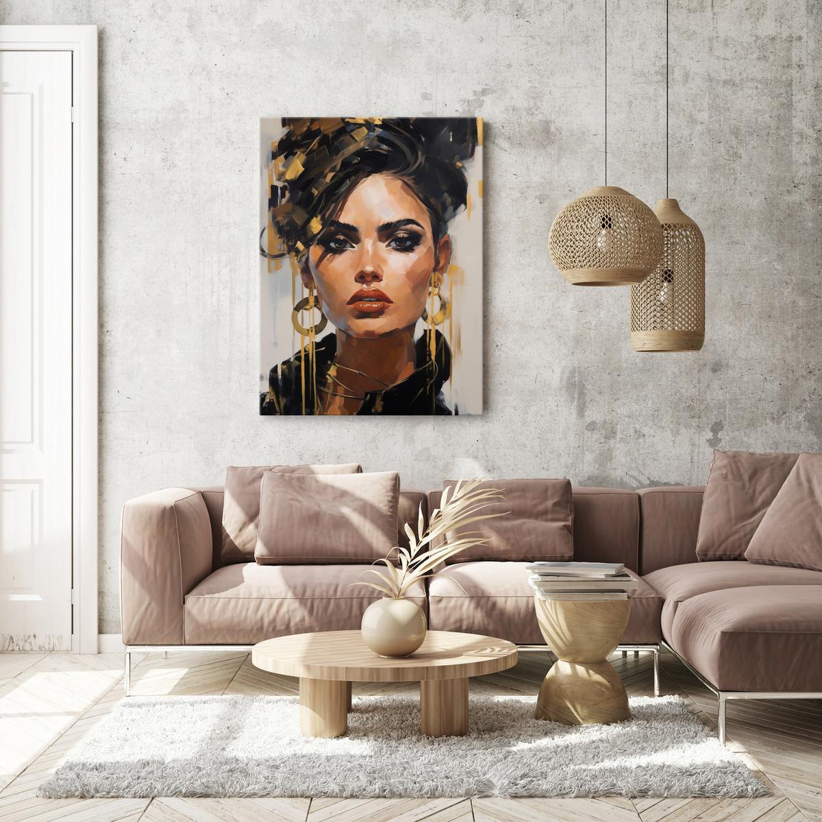 Obraz Złoty PORTRET Kobieca Twarz Styl Glamour Abstrakcja Do Salonu 80x120cm 5 Full Screen