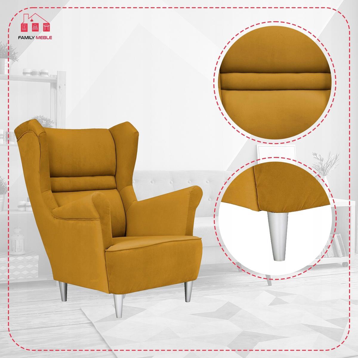 Zestaw wypoczynkowy ZOJA sofa + 2 fotele + 2 podnóżki miodowy żółty do salonu  3 Full Screen