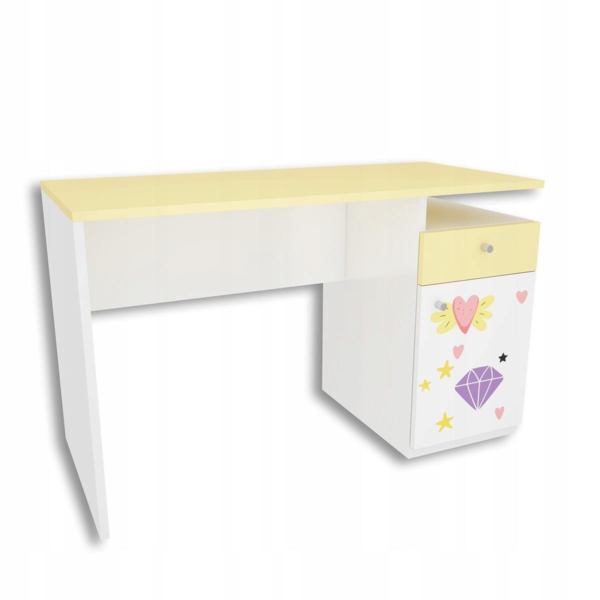 Zestaw 4 szt mebli DIAMOND biało żółtych szafa, biurko, 2 szafki wiszące z jednorożcem dla dziecka 2 Full Screen