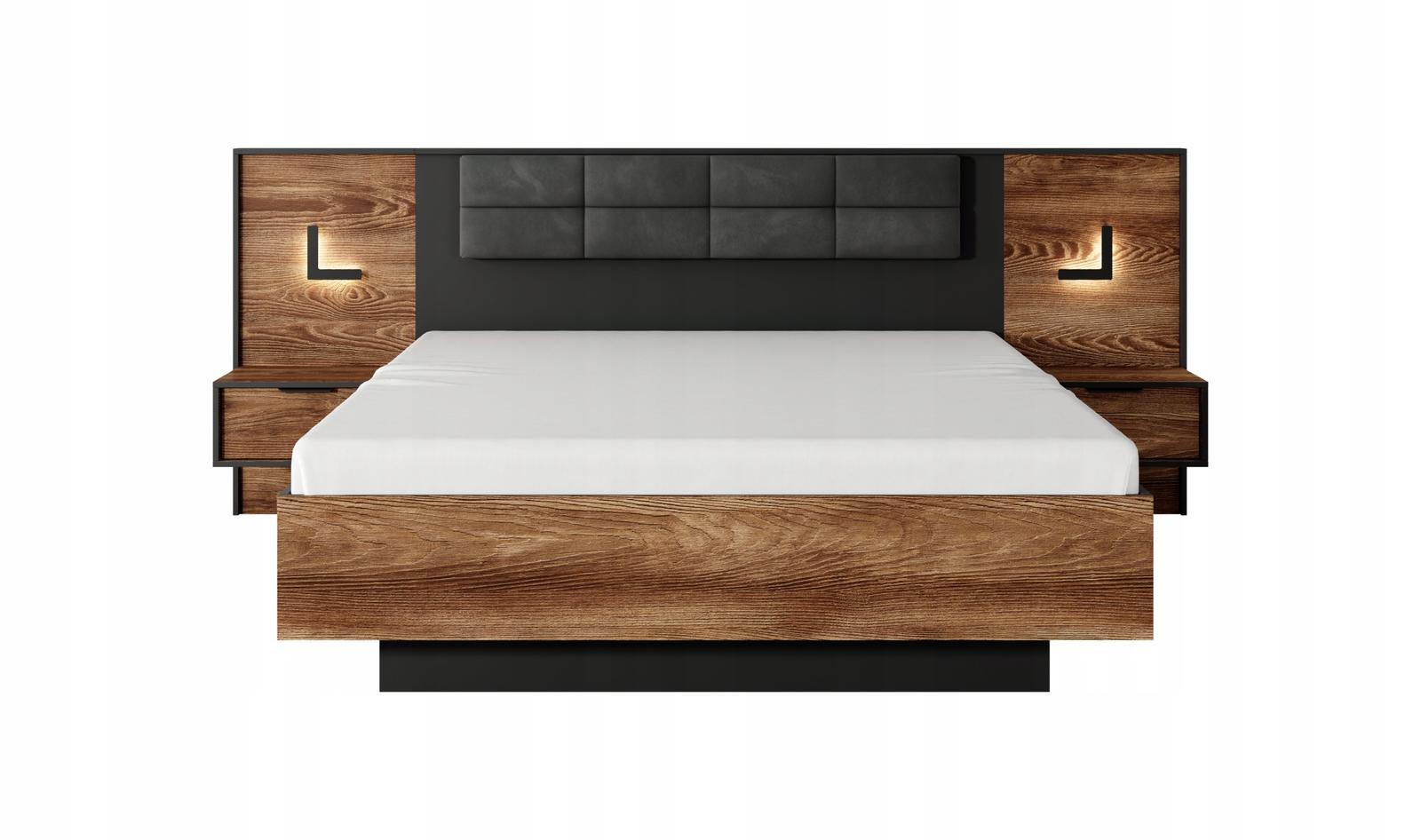 Łóżko ze stolikami 160x200 cm ze schowkiem na pościel system milton chestnut / antracyt do sypialni 1 Full Screen