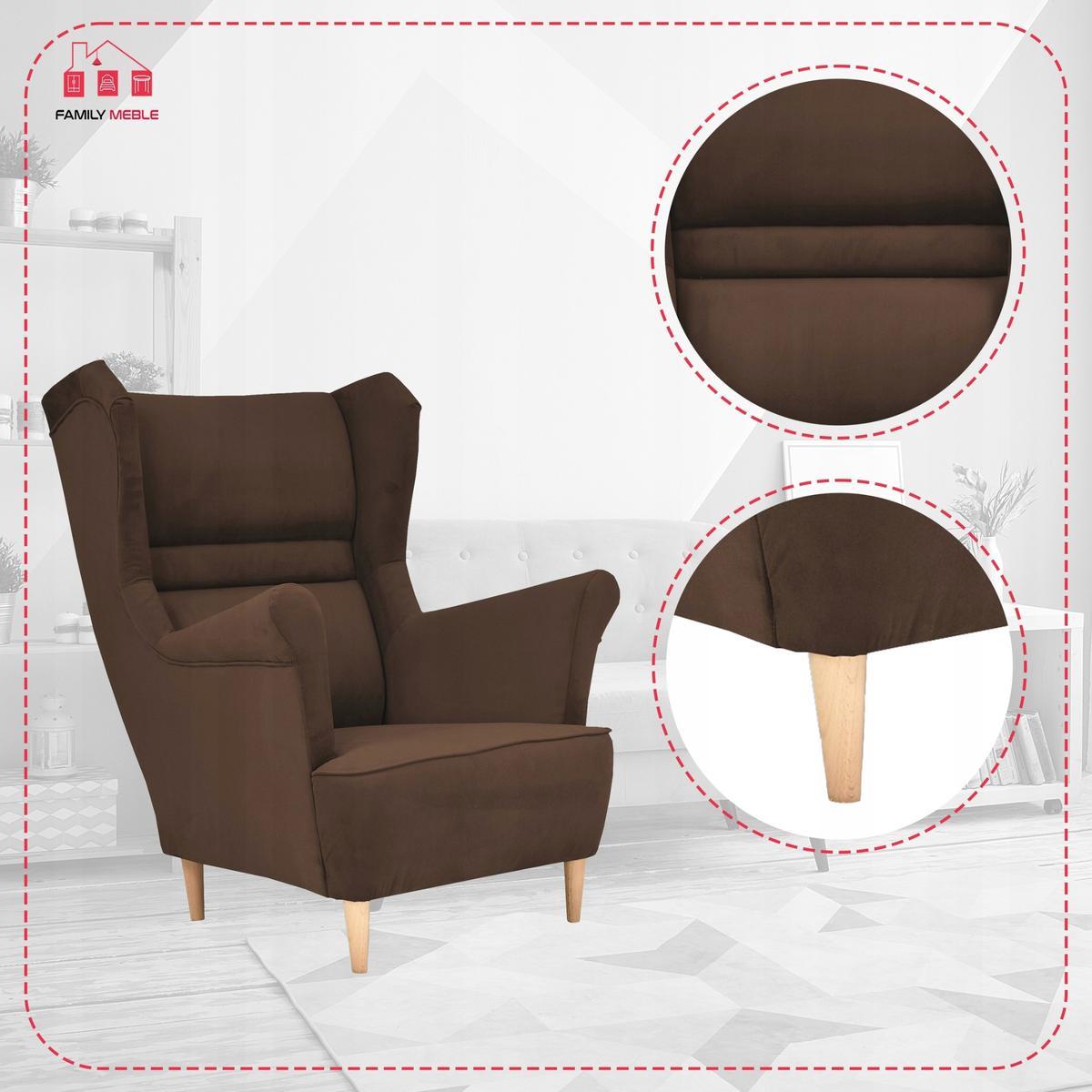 Zestaw wypoczynkowy ZOJA sofa + 2 fotele + 2 podnóżki brązowe do salonu  3 Full Screen