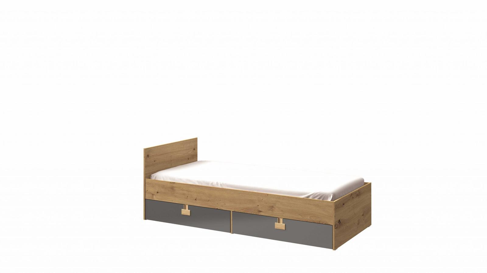 Łóżko młodzieżowe INDEX 90x200 cm z materacem i szufladami zagłówkiem szary/dąb do pokoju dziecięcego 2 Full Screen