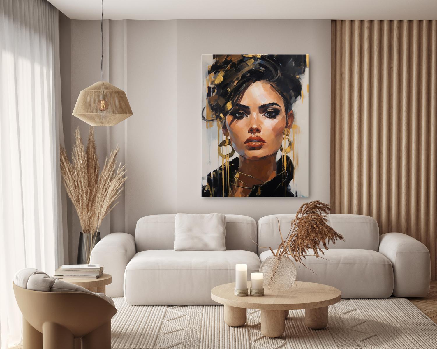 Obraz Złoty PORTRET Kobieca Twarz Styl Glamour Abstrakcja Do Salonu 80x120cm 6 Full Screen