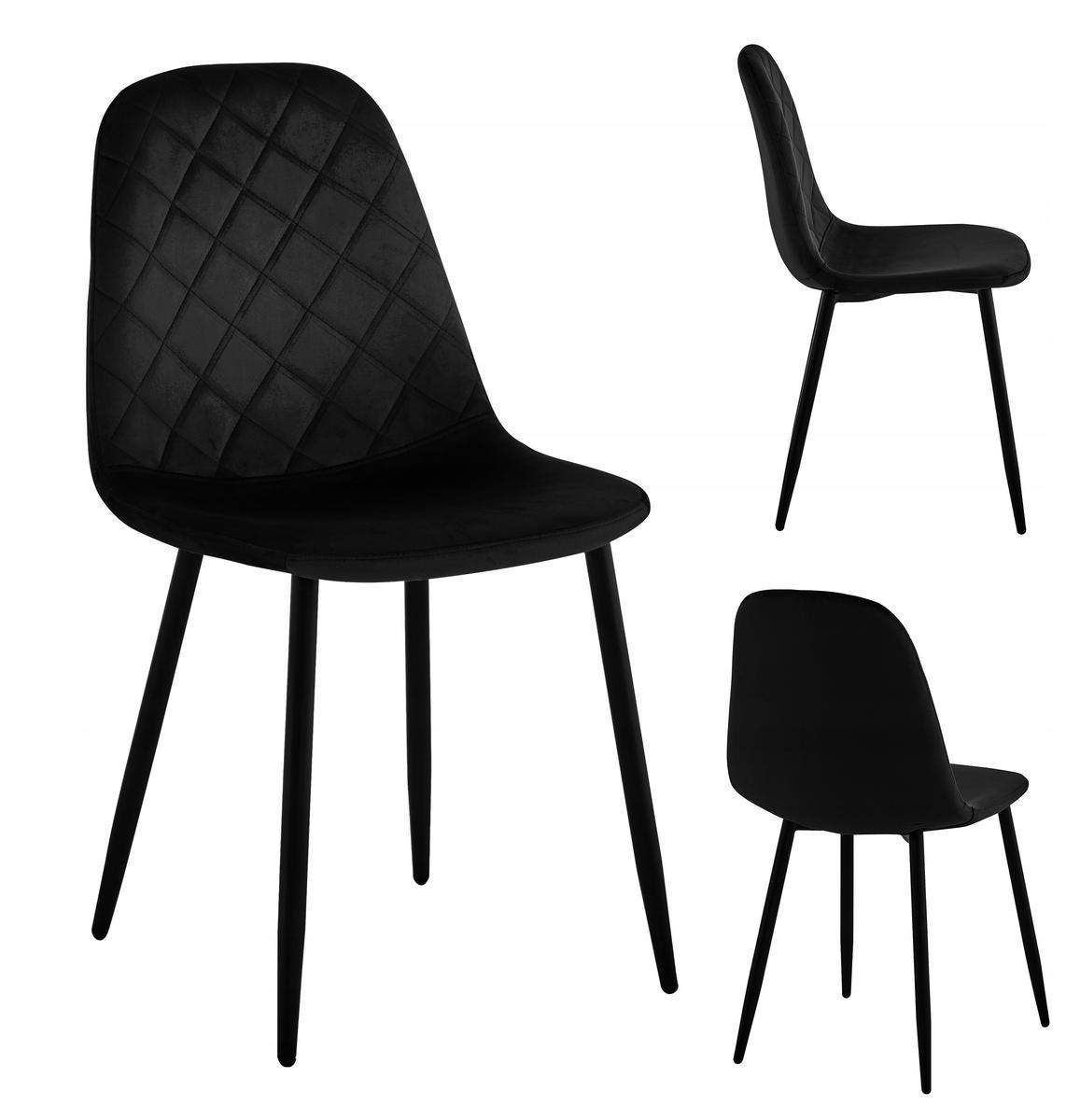 Krzesło welurowe 43x83x52 cm profilowane pikowane Orlando Velvet czarne czarne nóżki do jadalni lub salonu  0 Full Screen