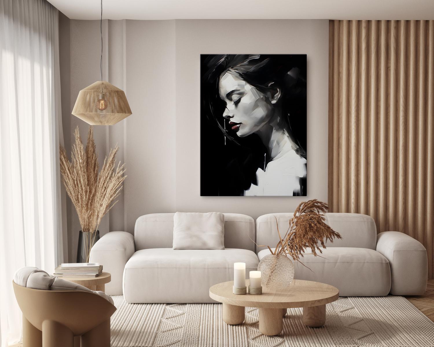 Obraz Canvas Czarno-Biały Kobiecy PORTRET Abstrakcja Czerwone Usta 80x120cm 6 Full Screen