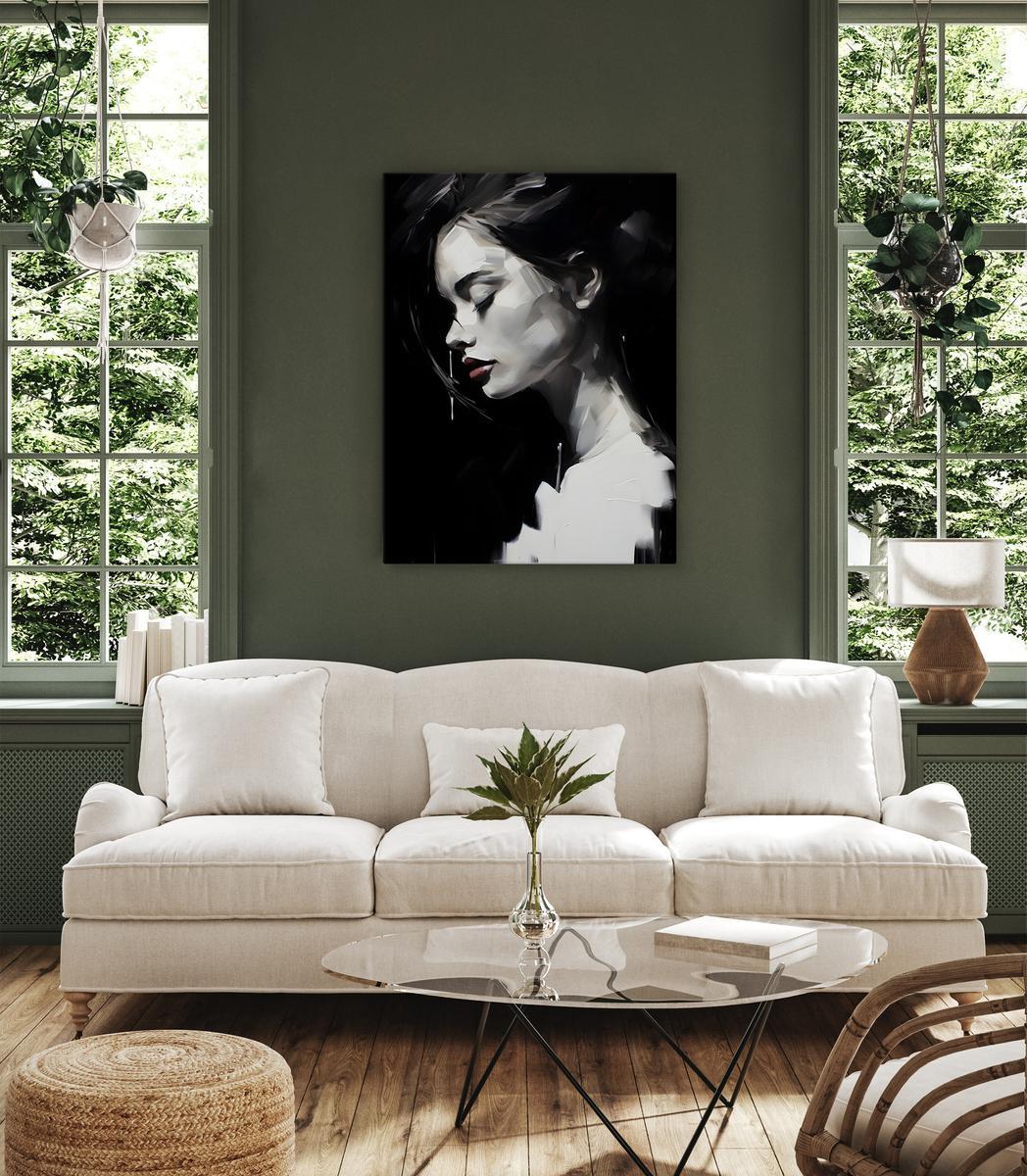 Obraz Canvas Czarno-Biały Kobiecy PORTRET Abstrakcja Czerwone Usta 80x120cm 3 Full Screen