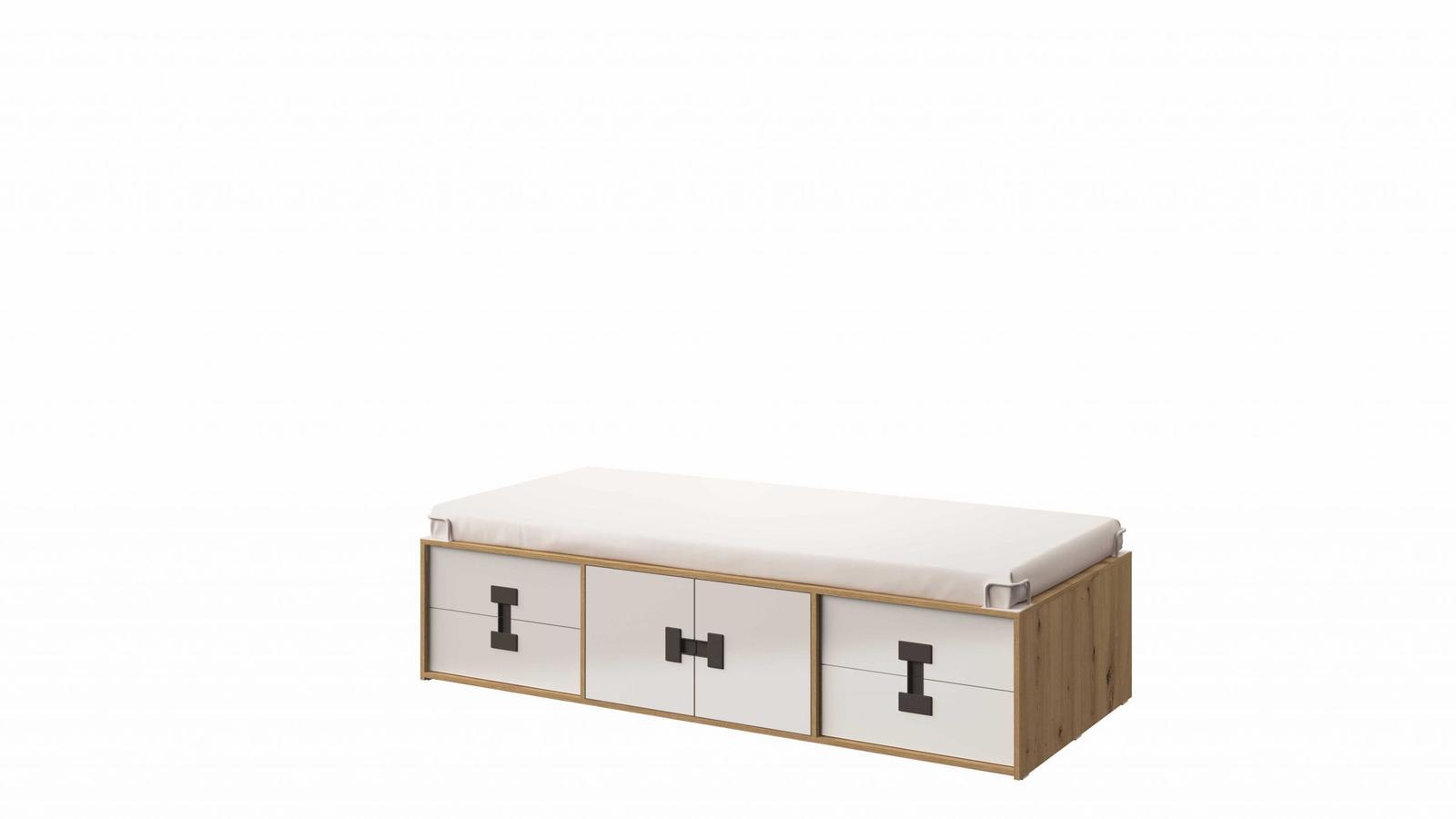 Łóżko młodzieżowe INDEX 90x200 cm z materacem i szufladami biały/dąb do sypialni 0 Full Screen