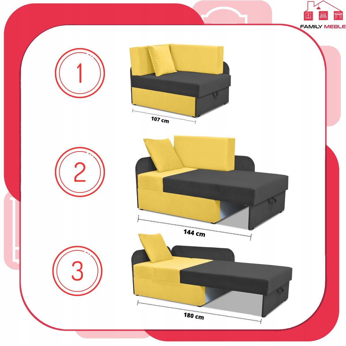 Narożnik DENIS Duo 80 x 200 cm czarny żółte poduszki rozkładany dla dziecka  3 Full Screen