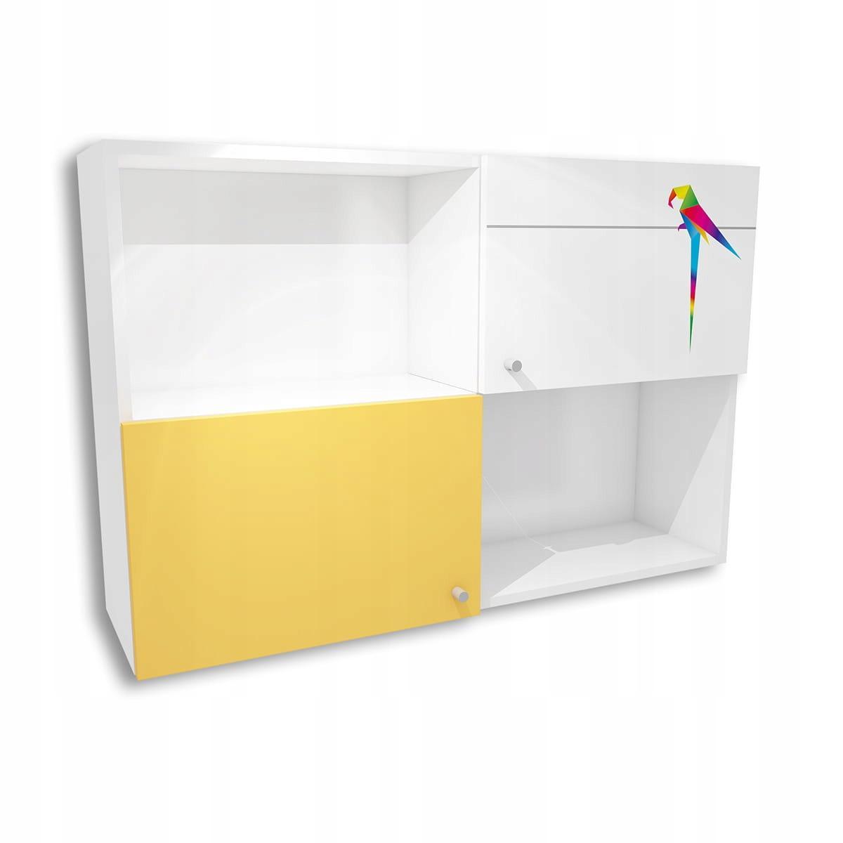 Zestaw 4 szt mebli ARA biało żółte szafa, biurko, 2 szafki wiszące młodzieżowe dla dziecka  3 Full Screen
