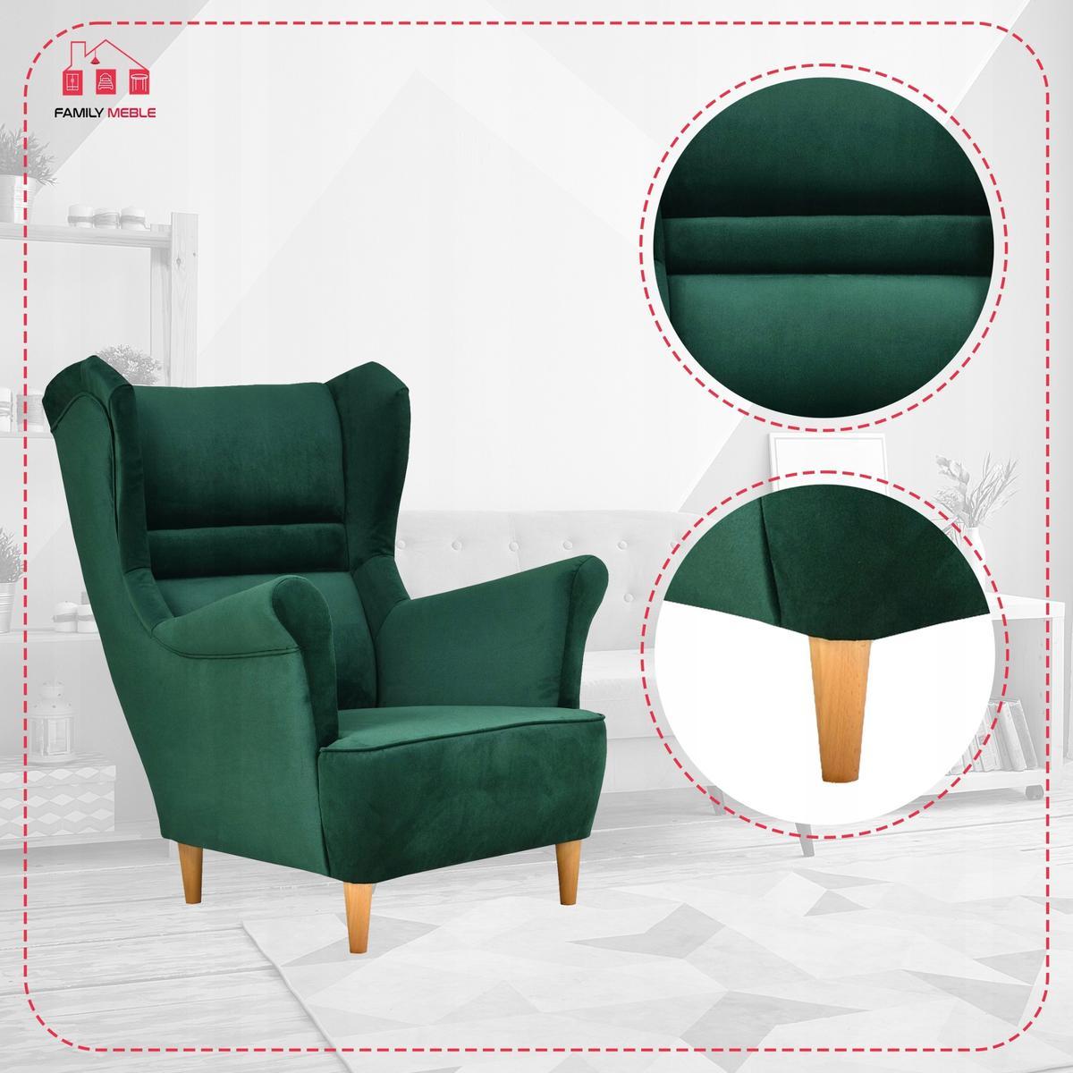 Zestaw wypoczynkowy ZOJA sofa + 2 fotele + 2 podnóżki zielone butelkowa zieleń do salonu  3 Full Screen