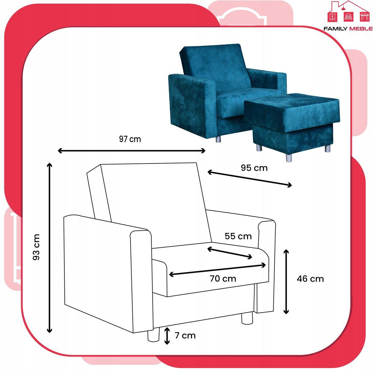 Fotel rozkładany z podnóżkiem Alicja turkusowy 7 Full Screen