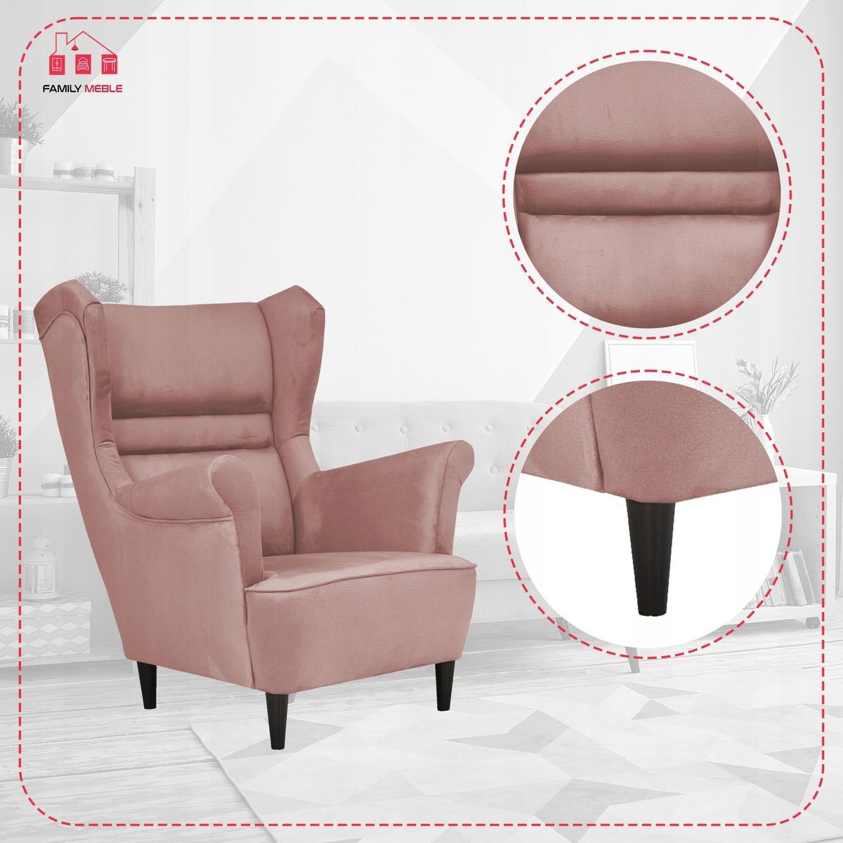 Zestaw wypoczynkowy ZOJA sofa + 2 fotele + 2 podnóżki pudrowy róż do salonu  3 Full Screen