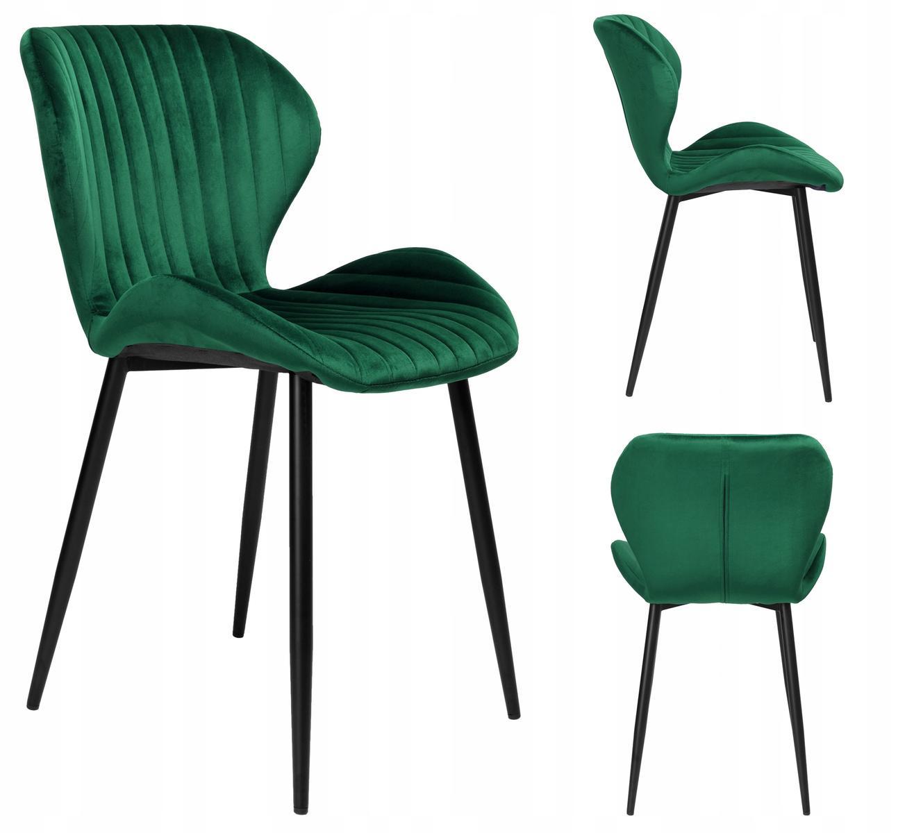 Krzesło welurowe 48x80x47 cm DALLAS VELVET zielone czarne nóżki do jadalni lub salonu  0 Full Screen