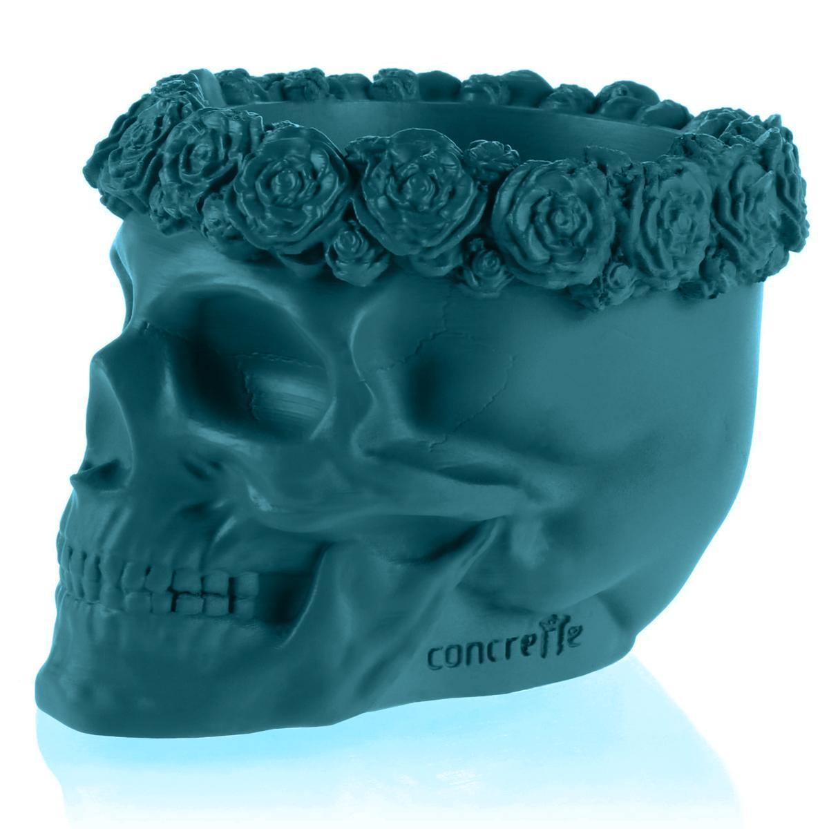 Donica Skull Flowers Dark Turquoise Poli  9 cm 0 Full Screen