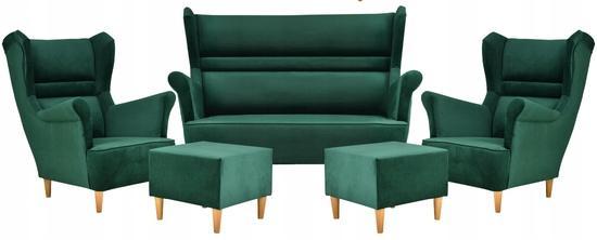 Zestaw wypoczynkowy ZOJA sofa + 2 fotele + 2 podnóżki zielone butelkowa zieleń do salonu  0 Full Screen